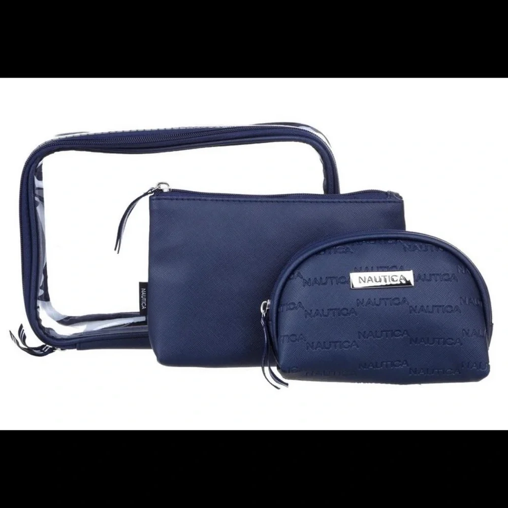 NWT Nautica 3 PC ASSORTED COSMETIC BAG Trio